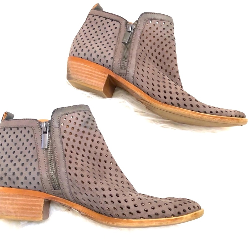 Lucky Brand Grey Perforated Suede Double Zip Ankle Boots - Size 7.5